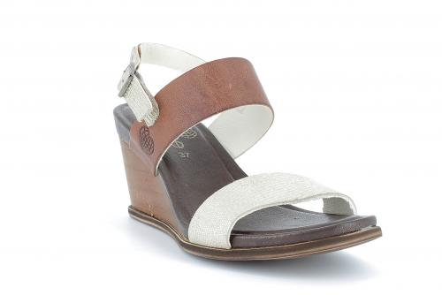 Damen Keilsandale in Silber/Cognac 