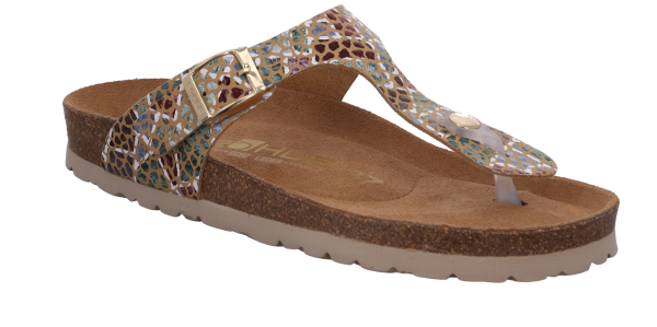 Rohde Damen Zehentrenner Bio-Pantolette Alba in Multicolor camel 39