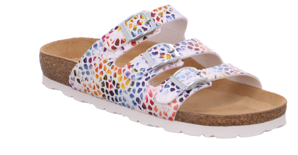 Rohde Damen 3 Schnaller Bio-Pantolette Alba in Multicolor weiß bunt 