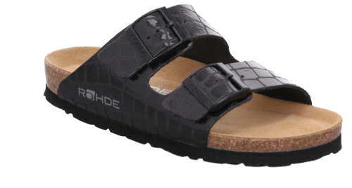 Rohde 2 Schnaller Damen Bio-Pantolette Alba Schwarz Croco 